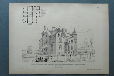 Holzstich Architektur Bornstädt Potsdam 1894 Wohnhaus Pfarrer Dr Pietschker Grundriss